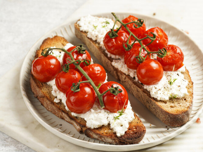 tomatoes on cottage cheese toast