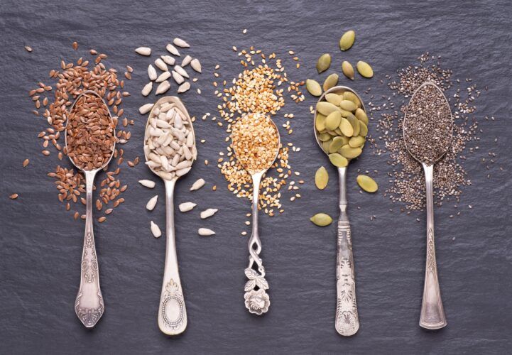 Various seeds - sesame, flax seed, sunflower seeds, pumpkin seed