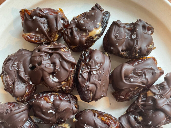 viral snicker date bites on a plate